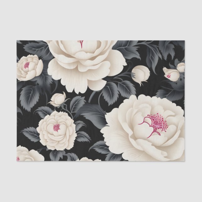 Elegant Black And Ivory Floral Tissue Paper (Front)