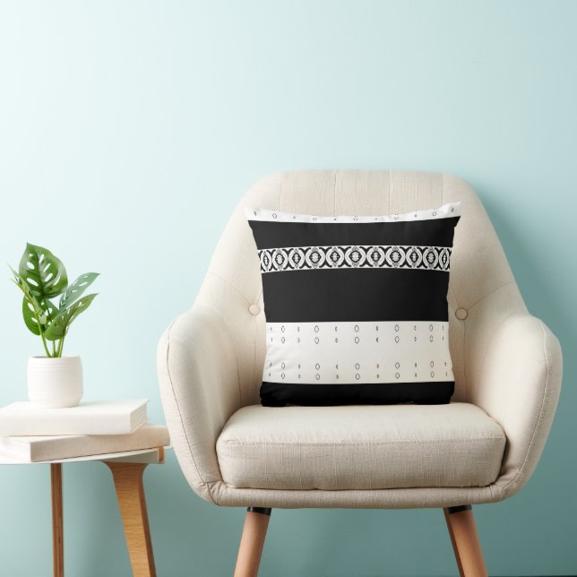 Elegant Black and Ivory Geometric Cushion (Chair)