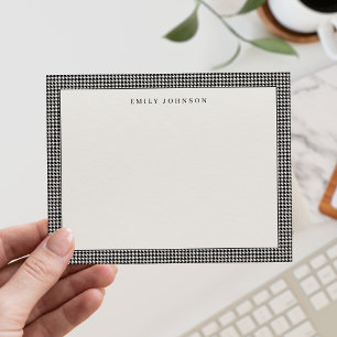 Elegant Black and Ivory Houndstooth Monogram Card