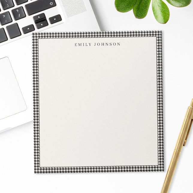 Elegant Black and Ivory Houndstooth Monogram Notepad (Creator Uploaded)