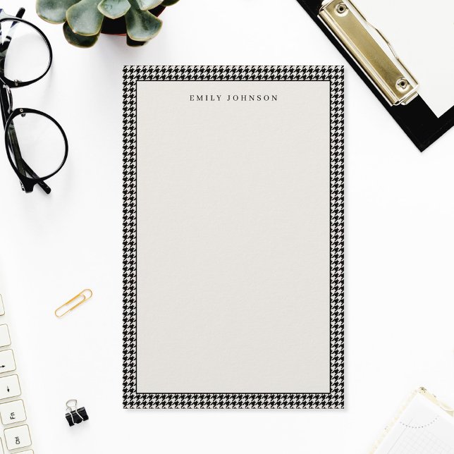 Elegant Black and Ivory Houndstooth Monogram Stationery (Creator Uploaded)