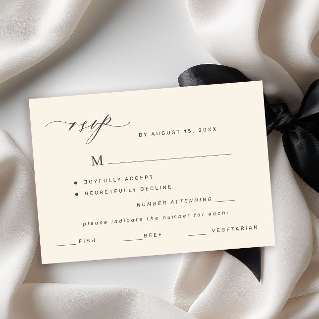 Elegant black and ivory menu choice wedding rsvp (Creator Uploaded)