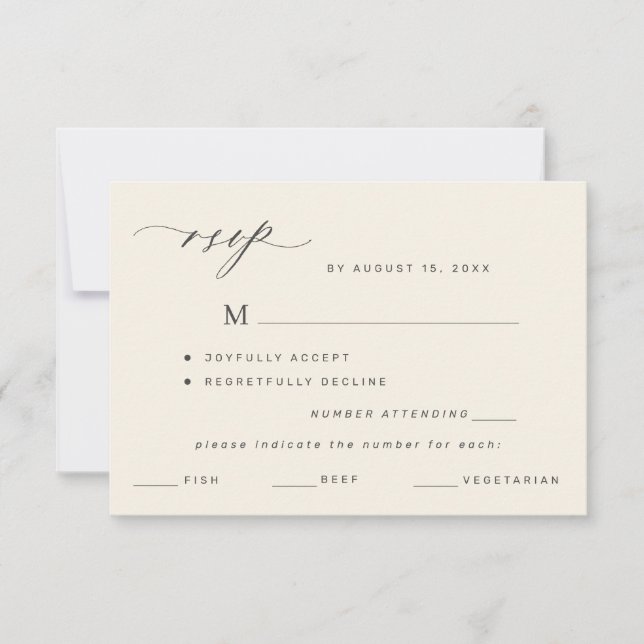 Elegant black and ivory menu choice wedding rsvp (Front)