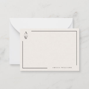 Elegant Black and Ivory Minimalist Border Monogram Card