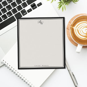 Elegant Black and Ivory Monogram Two Border Notepad