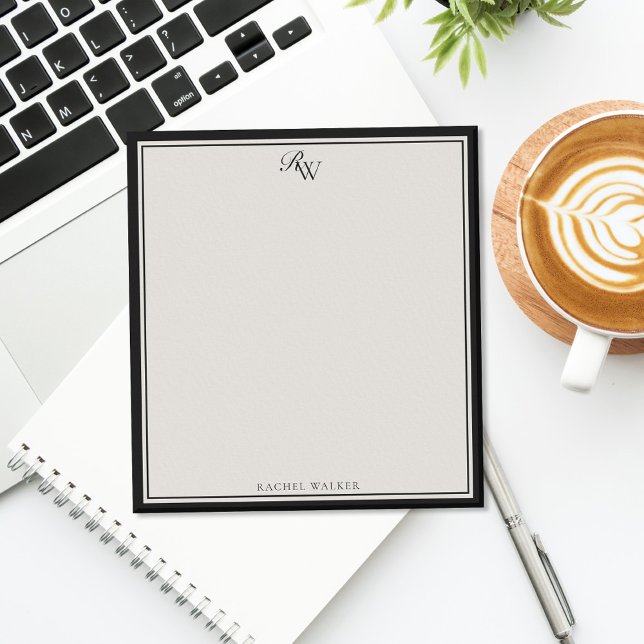 Elegant Black and Ivory Monogram Two Border Notepad (Creator Uploaded)