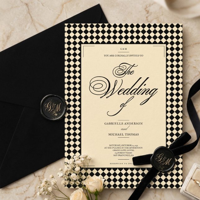 Elegant Black and Ivory Old Money Style Wedding Invitation (Creator Uploaded)
