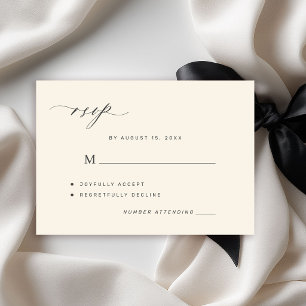 Elegant black and ivory simple wedding RSVP card
