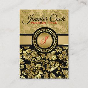 Elegant Black And Metallic Gold Floral Damasks Business Card