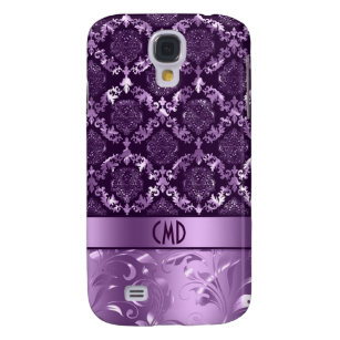 Elegant Black And Metallic Purple Damasks & Lace C Galaxy S4 Case