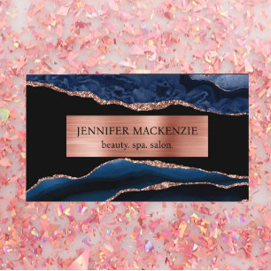 Elegant Black and Navy Blue Rose Gold Agate Luxury Business Card
