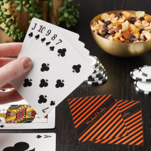Elegant Black and Orange Diagonal Stripes Name Playing Cards