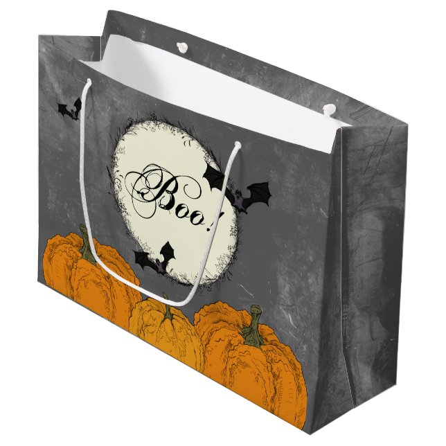 Elegant Black and Orange Halloween Large Gift Bag (Front Angled)