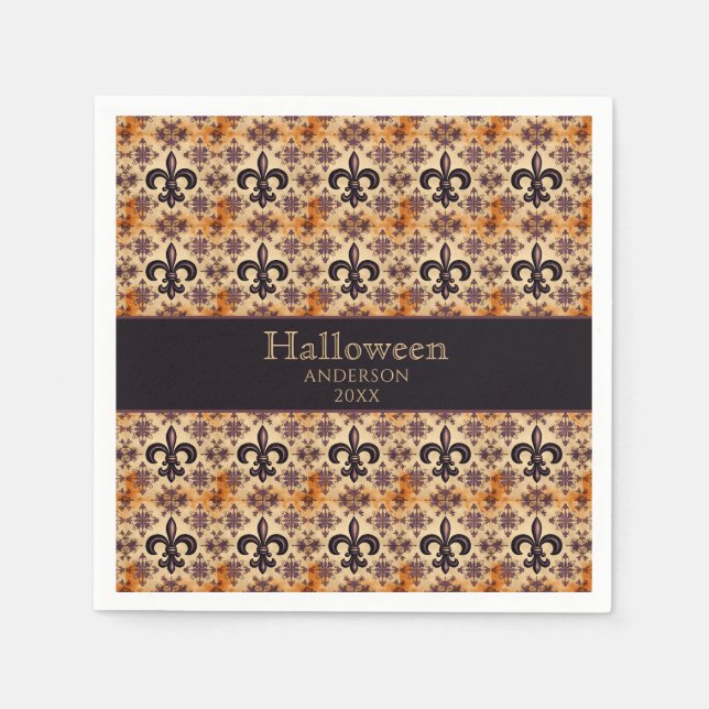 Elegant Black and Orange Pattern Napkin (Front)