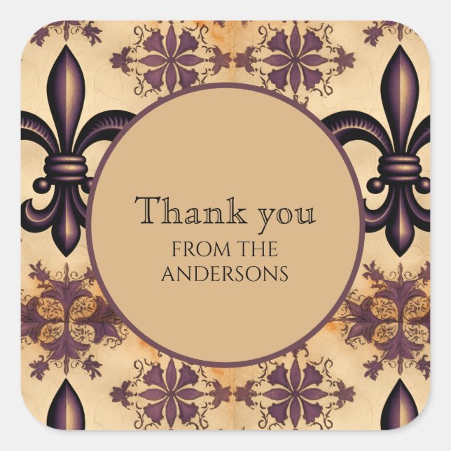 Elegant Black and Orange Pattern Square Sticker (Front)