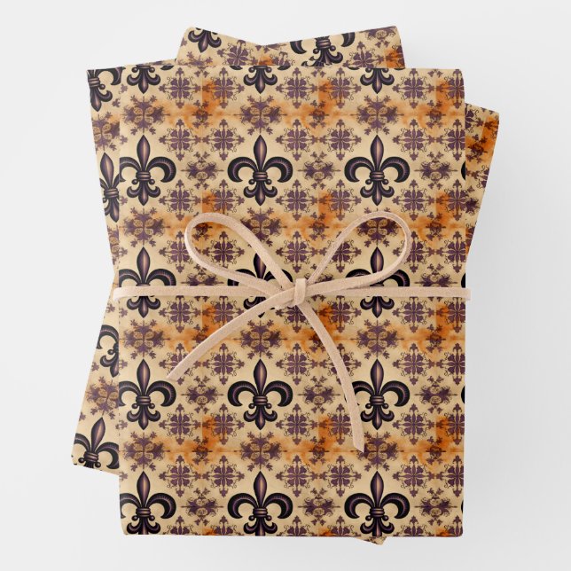 Elegant Black and Orange Pattern Wrapping Paper Sheet (In situ)