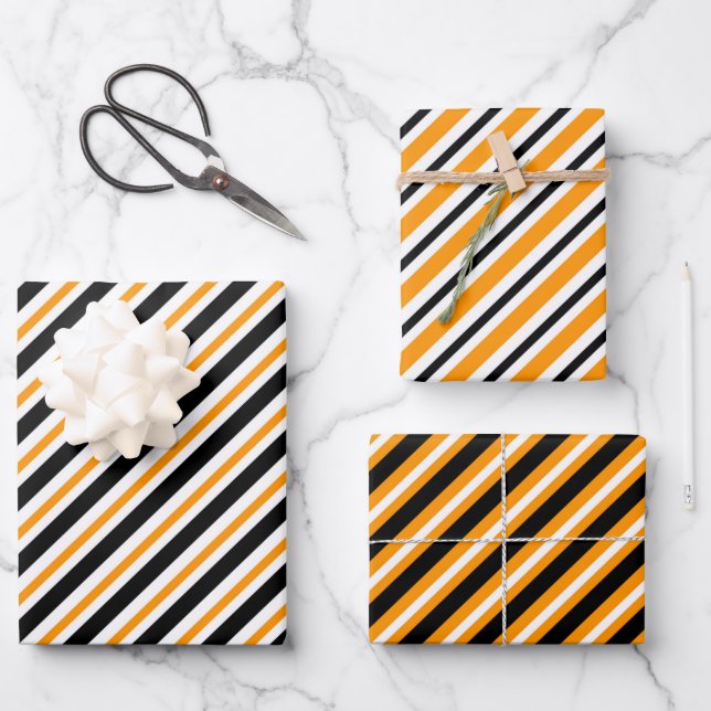 Elegant Black And Orange Stripes Pattern  Wrapping Paper Sheet (Front)