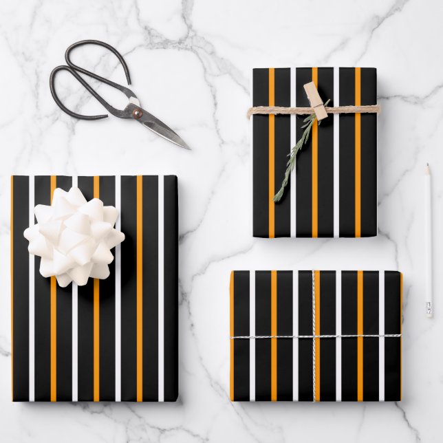 Elegant Black And Orange Stripes Wrapping Paper Sheet (Front)