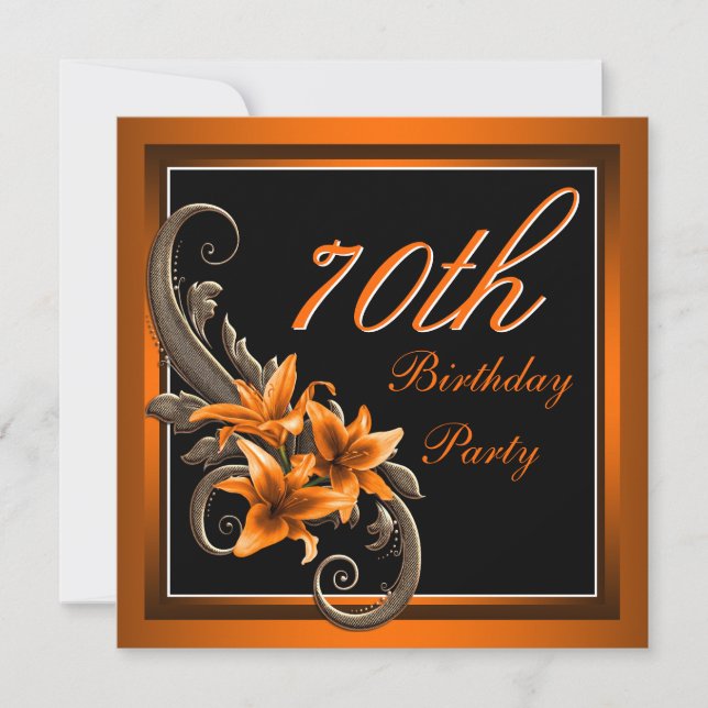 Elegant Black and Orange Tiger Lily Birthday Party Invitation (Front)