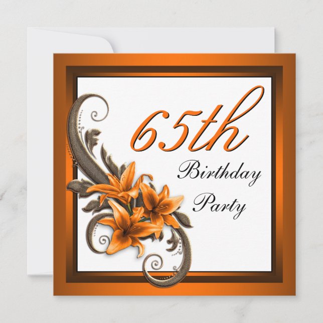 Elegant Black and Orange Tiger Lily Birthday Party Invitation (Front)