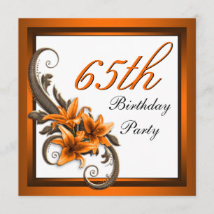 Elegant Black and Orange Tiger Lily Birthday Party Invitation