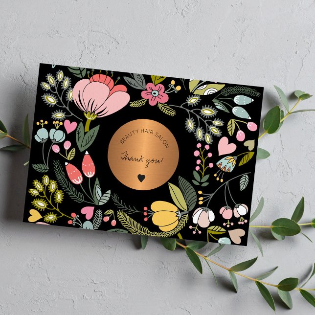 Elegant black and pastel pink floral business thank you card (Creator Uploaded)