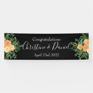 Elegant Black and Peach Rose Wedding Banner