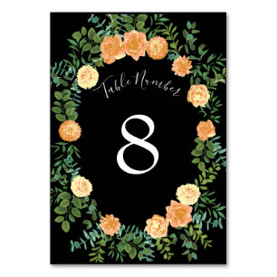 Elegant Black and Peach Rose Wedding Table Number
