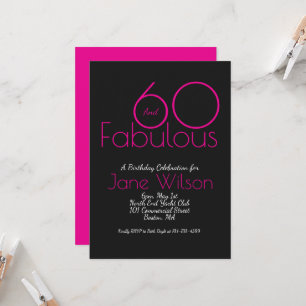 Elegant Black and Pink 60 and Fabulous Birthday Invitation