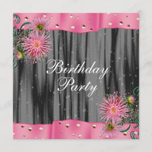 Elegant Black And Pink Dahlia Birthday Party Invitation