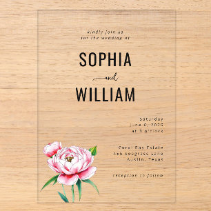 Elegant Black and Pink Floral Acrylic Invitations