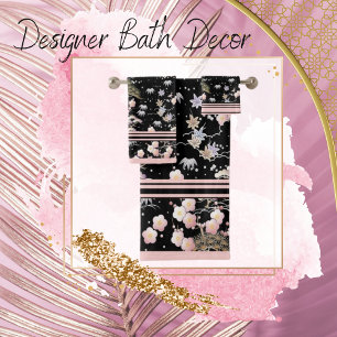 Elegant Black and Pink Florals Towel
