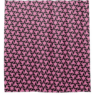 Elegant Black and Pink Geometric Star Pattern Shower Curtain