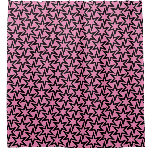 Elegant Black and Pink Geometric Star Pattern Shower Curtain (Front)