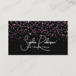 Elegant Black and Pink Glitter Salon Business Card