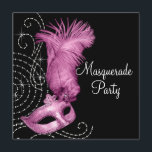 Elegant Black and Pink Masquerade Party Invitation<br><div class="desc">Elegant pink feather mask with black and pearl background masquerade party invitation template. This beautiful black and pink masquerade party invitation works well for a Quinceanera or sweet sixteen masquerade party, womans birthday masquerade party, Carnival or Mardi Gras masquerade party, masquerade prom invitation, or any other black and pink theme...</div>