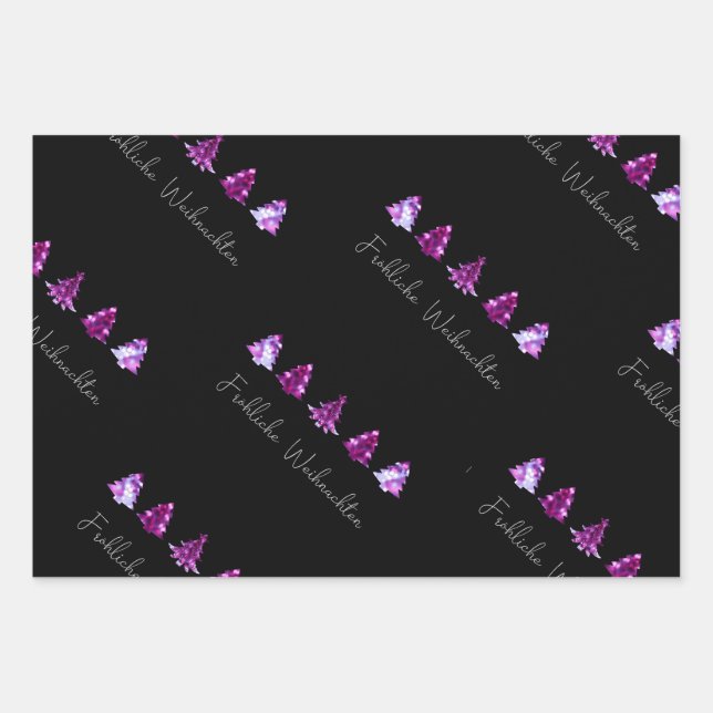 Elegant black and pink Merry Christmas trees Wrapping Paper Sheet (Front)