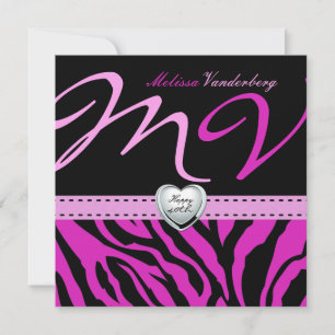 Elegant black and Pink Zebra Happy 40th Bithday Invitation