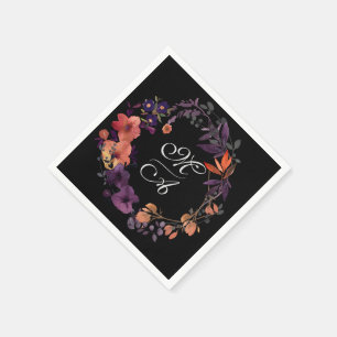 Elegant Black and Purple Floral Wedding Favour Napkin