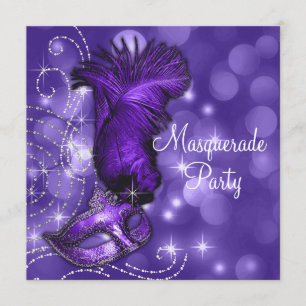 Elegant Black and Purple Masquerade Party Invitation