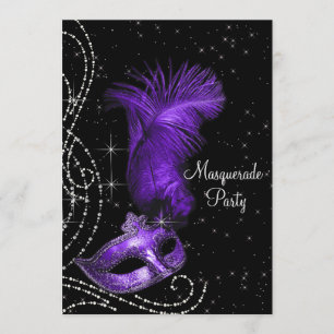 Elegant Black and Purple Masquerade Party Invitation