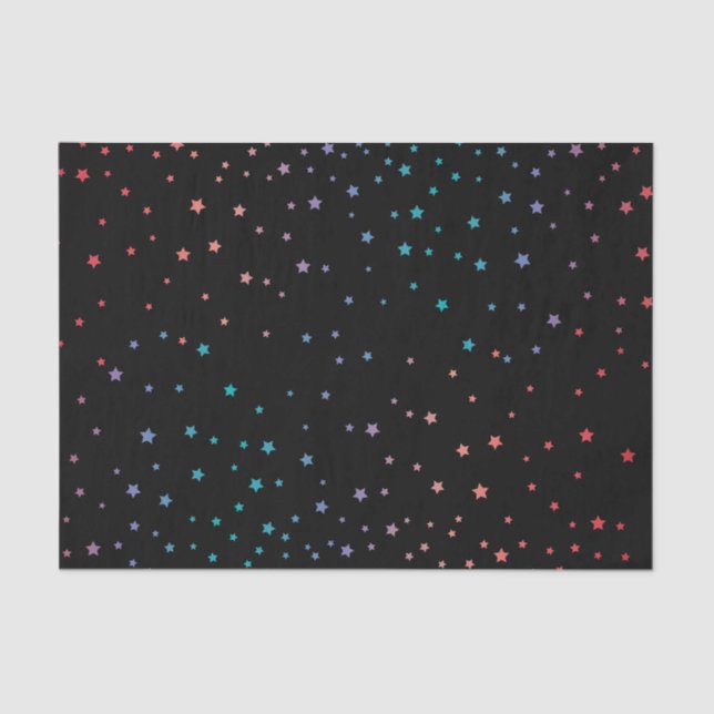 Elegant Black and Rainbow Stars Starry Night Sky Tissue Paper (Front)