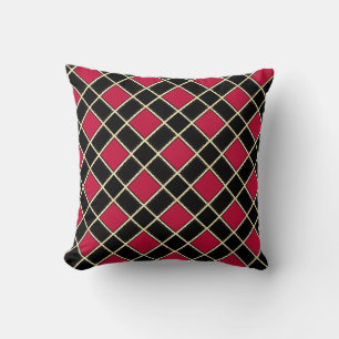 Elegant Black and Red Diamond Tile Cushion