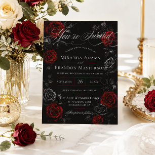 Elegant Black and Red Floral Wedding Invitation