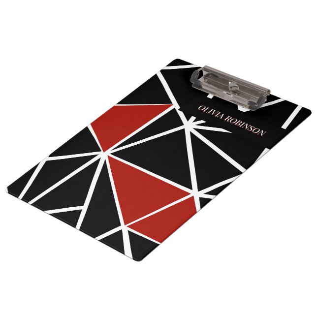 Elegant black and red geometric pattern clipboard (Angled)