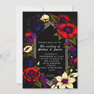 Elegant Black  and Red Gothic wedding invitation 