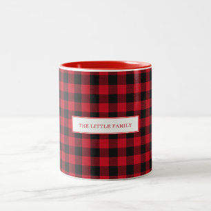 Elegant Black and Red Plaid Christmas Personalised Two-Tone Coffee Mug