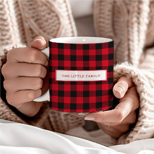 Elegant Black and Red Plaid Christmas Personalised Two-Tone Coffee Mug