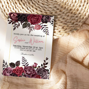Elegant Black and Red Roses Wedding Party Invitation