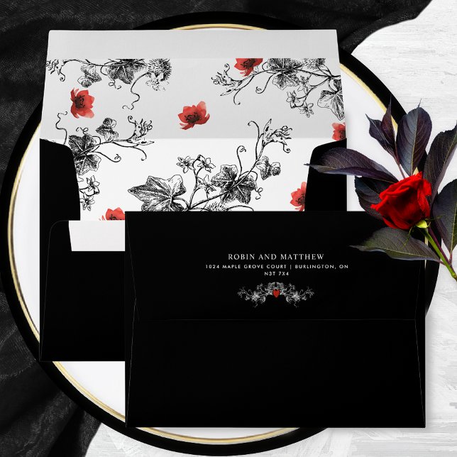 Elegant Black and Red Victorian Gothic Wedding Envelope (Creator Uploaded)